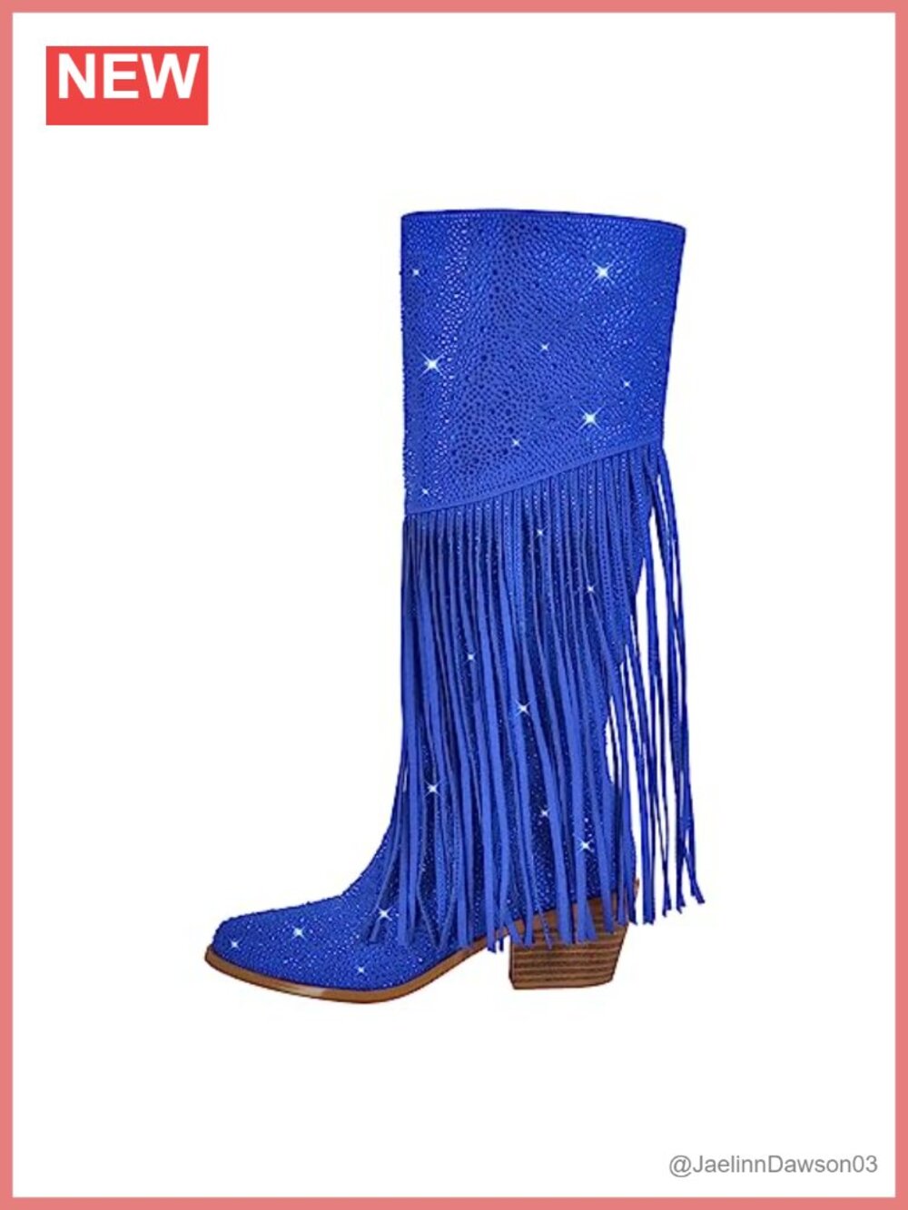 Rhinestone Knee High Boots Pointed Toe Block Heel Pull-On
